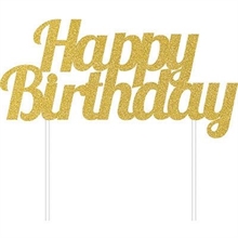 CAKE TOPPER SCRITTA HAPPY BIRTHDAY ORO 15X17CM