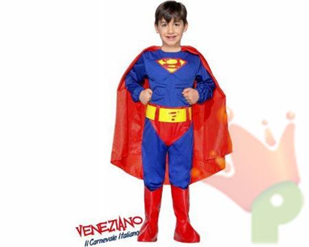 COSTUME SUPEREROE MUSCOLOSO SUPERMAN BAMBINO 6-9 ANNI