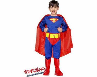 COSTUME SUPEREROE MUSCOLOSO SUPERMAN BAMBINO 6-9 ANNI