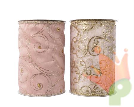 NASTRO IN POLIESTRE ROSA DECORATO 2 ASS 12,7X270 CM
