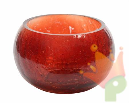PORTA TEALIGHT CANDELA VETRO CRACKLE ROSSO