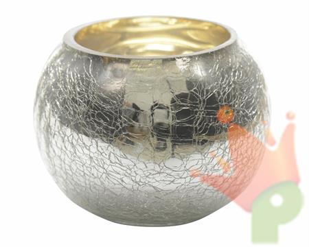 PORTA TEALIGHT ARGENTO VETRO CRACKLE 8X6 CM