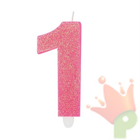 CANDELINA NUMERO 1 DI CERA SWEETY FUCSIA GLITTER 9CM