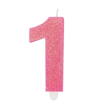 CANDELINA NUMERO 1 DI CERA SWEETY FUCSIA GLITTER 9CM