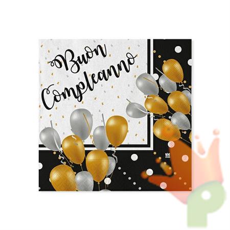 TOVAGLIOLI 25X25 BUON COMPLEANNO PRESTIGE 20PZ