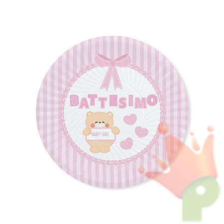 PIATTI 18CM BATTESIMO TEDDY ROSA 8PZ