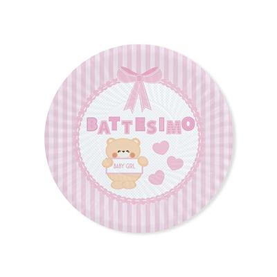 PIATTI 18CM BATTESIMO TEDDY ROSA 8PZ