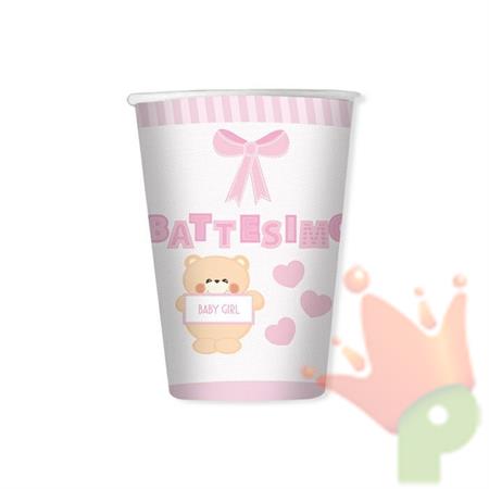 BICCHIERI 200CC BATTESIMO TEDDY ROSA 8PZ