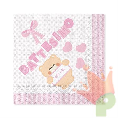TOVAGLIOLI 33X33 BATTESIMO TEDDY ROSA 20PZ