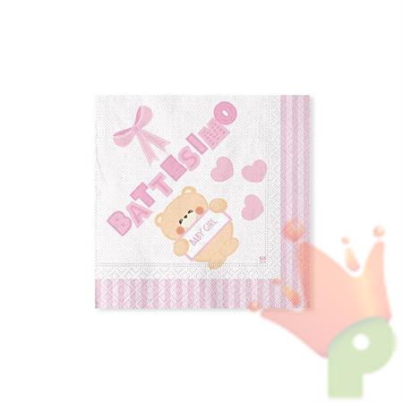 TOVAGLIOLI 25X25 BATTESIMO TEDDY ROSA 20PZ