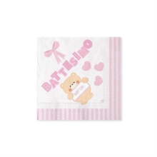 TOVAGLIOLI 25X25 BATTESIMO TEDDY ROSA 20PZ