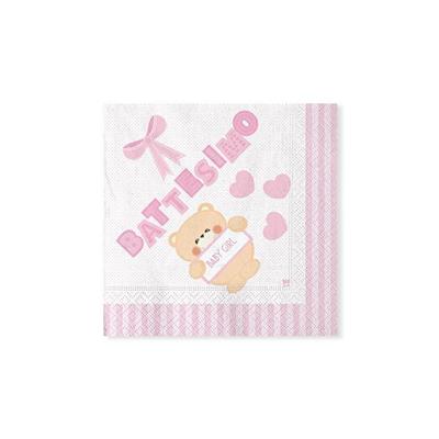 TOVAGLIOLI 25X25 BATTESIMO TEDDY ROSA 20PZ