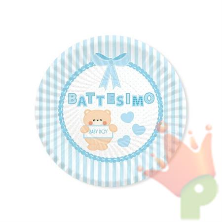 PIATTI 18CM BATTESIMO TEDDY CELESTE 8PZ