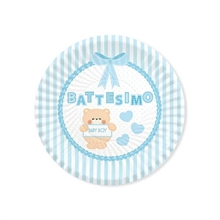 PIATTI 18CM BATTESIMO TEDDY CELESTE 8PZ