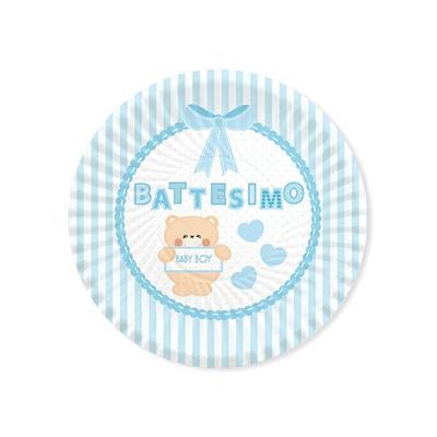 PIATTI 18CM BATTESIMO TEDDY CELESTE 8PZ
