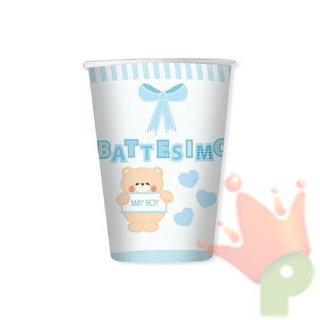 BICCHIERI 200CC BATTESIMO TEDDY CELESTE 8PZ