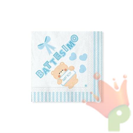 TOVAGLIOLI 25X25 BATTESIMO TEDDY CELESTE 20PZ