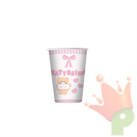 BICCHIERI 80CC BATTESIMO TEDDY ROSA 10PZ
