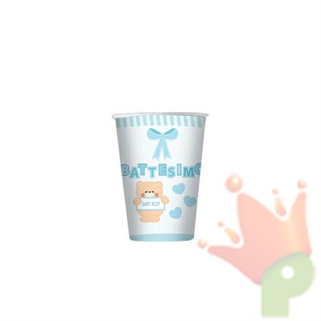 BICCHIERI 80CC BATTESIMO TEDDY CELESTE 10PZ