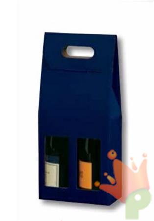 SCATOLA PORTA BOTTIGLIE 2 POSTI ONDA BLU 18X9X38CM
