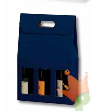 SCATOLA PORTA BOTTIGLIE 3 POSTI ONDA BLU 27X9X41CM