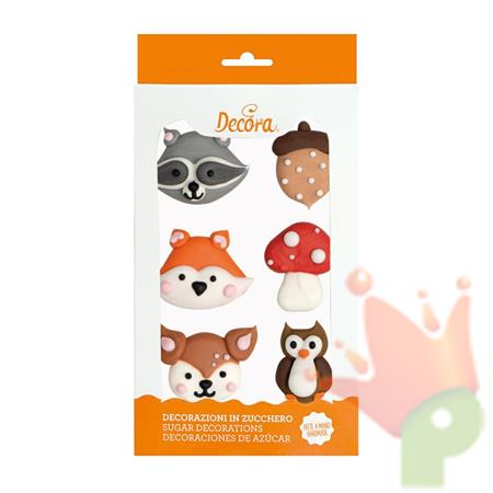 DECORAZIONI ANIMALI DEL BOSCO IN ZUCCHERO 6PZ