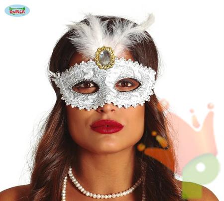 MASCHERA VENEZIANA BIANCA CON PIUMA