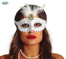 MASCHERA VENEZIANA BIANCA CON PIUMA