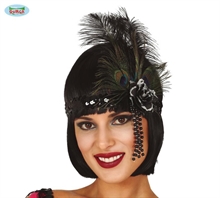 FASCIA DI PAILLETTES CHARLESTON NERA CON PIUMA