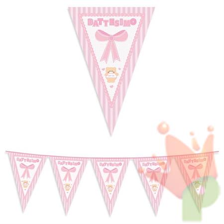 FESTONE BANDIERINE BATTESIMO TEDDY ROSA 6MT
