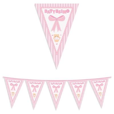 FESTONE BANDIERINE BATTESIMO TEDDY ROSA 6MT
