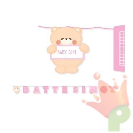 FESTONE KIT SCRITTA MAXI BATTESIMO TEDDY ROSA 6MT