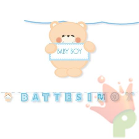 FESTONE KIT SCRITTA MAXI BATTESIMO TEDDY CELESTE 6MT