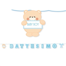 FESTONE KIT SCRITTA MAXI BATTESIMO TEDDY CELESTE 6MT