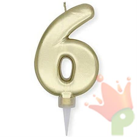 CANDELINA NUMERO 6 PLUMP ORO METAL 10CM