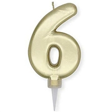 CANDELINA NUMERO 6 PLUMP ORO METAL 10CM