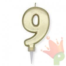 CANDELINA NUMERO 9 PLUMP ORO METAL 10CM
