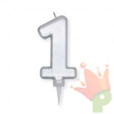 CANDELINA NUMERO 1 PLUMP ARGENTO METAL 10CM