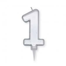 CANDELINA NUMERO 1 PLUMP ARGENTO METAL 10CM