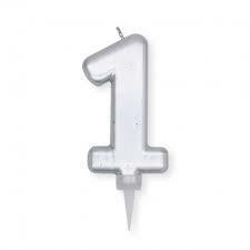 CANDELINA NUMERO 1 PLUMP ARGENTO METAL 10CM