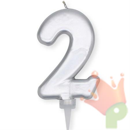 CANDELINA NUMERO 2 PLUMP ARGENTO METAL 10CM