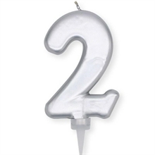 CANDELINA NUMERO 2 PLUMP ARGENTO METAL 10CM