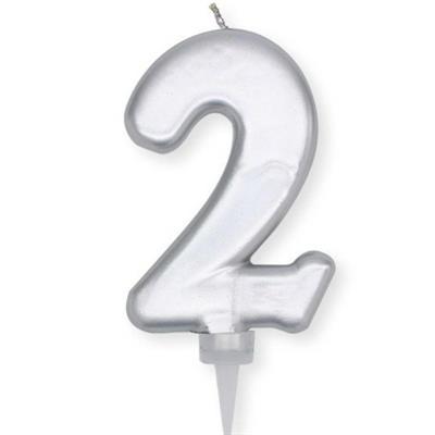 CANDELINA NUMERO 2 PLUMP ARGENTO METAL 10CM