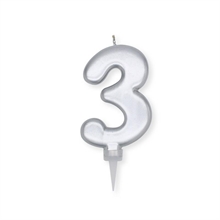 CANDELINA NUMERO 3 PLUMP ARGENTO METAL 10CM