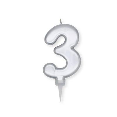 CANDELINA NUMERO 3 PLUMP ARGENTO METAL 10CM