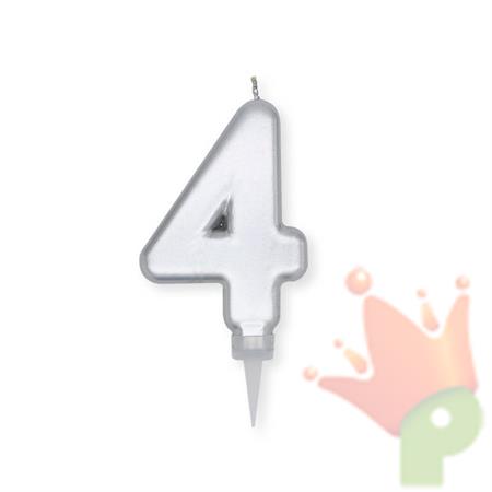 CANDELINA NUMERO 4 PLUMP ARGENTO METAL 10CM