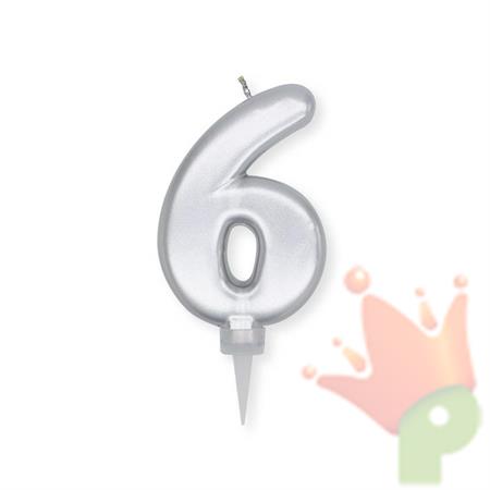 CANDELINA NUMERO 6 PLUMP ARGENTO METAL 10CM