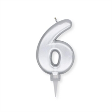 CANDELINA NUMERO 6 PLUMP ARGENTO METAL 10CM