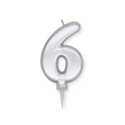 CANDELINA NUMERO 6 PLUMP ARGENTO METAL 10CM