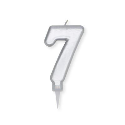 CANDELINA NUMERO 7 PLUMP ARGENTO METAL 10CM